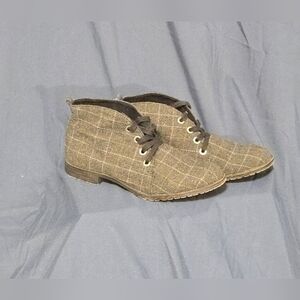 Blowfish Thorpe Lace-up Ankle Boots - Black & Grey Plaid Oxford Tweed - Size 9